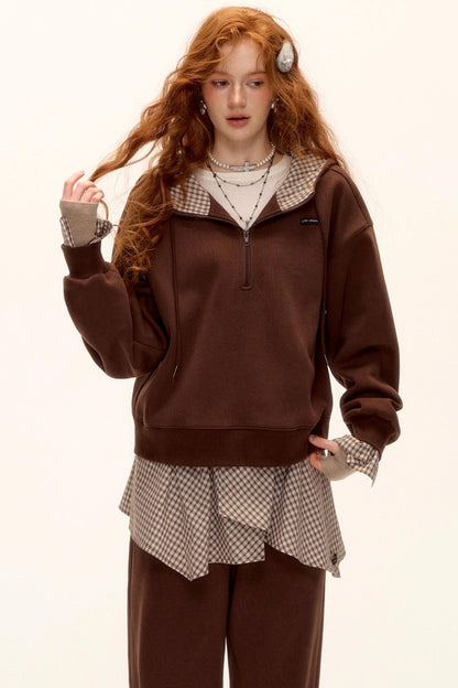 Patterned Patchwork Hooded Sweatshirt Set-Up