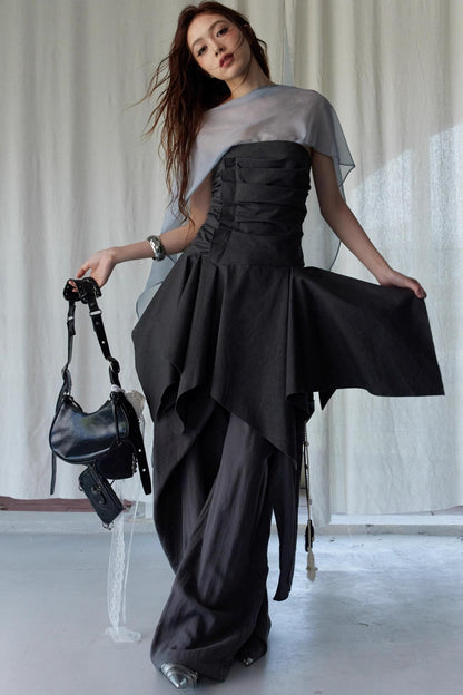 Wax-Dyed Asymmetric Hem Vintage Vest