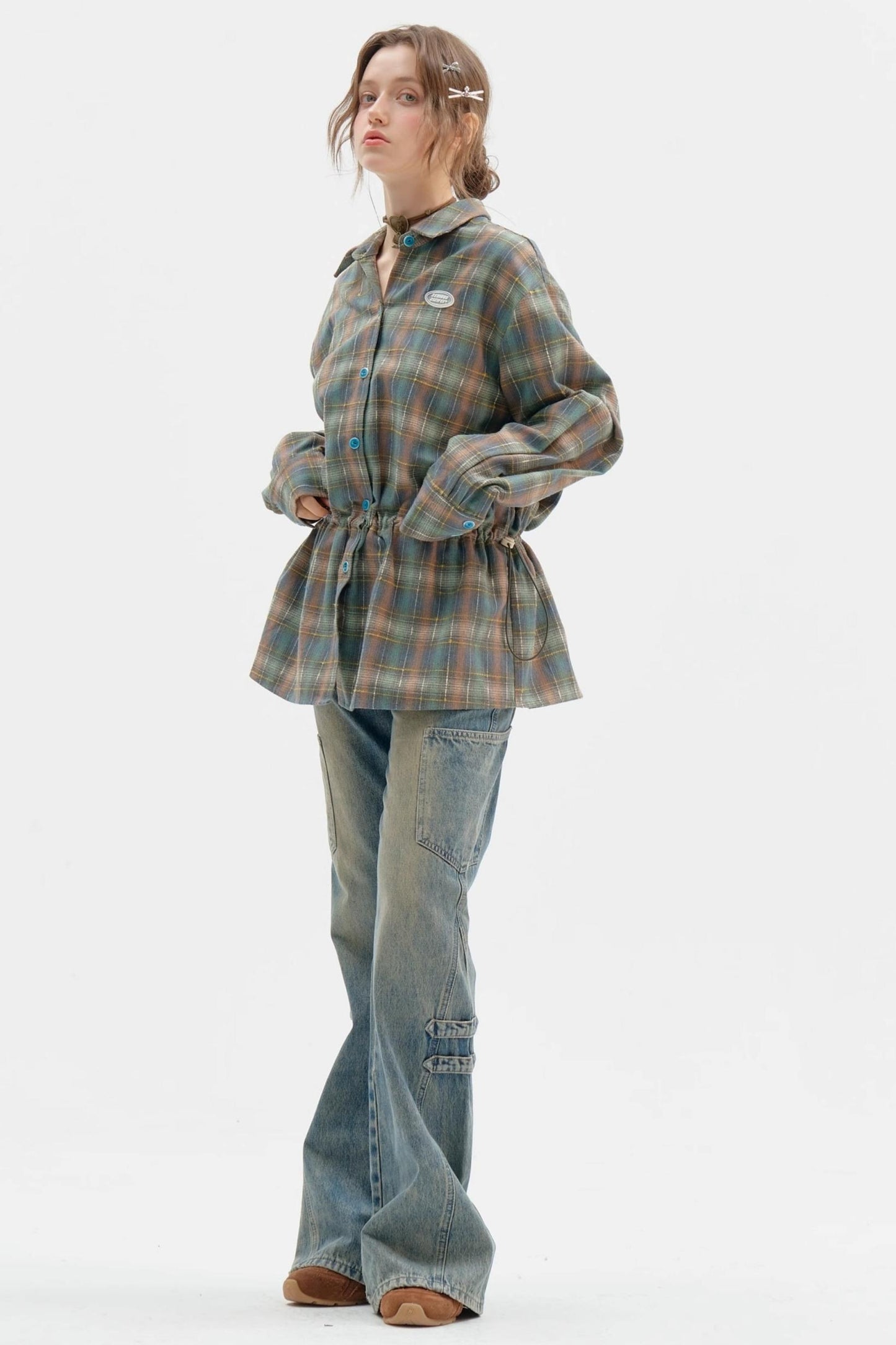 Retro Thin Green Plaid Shirt