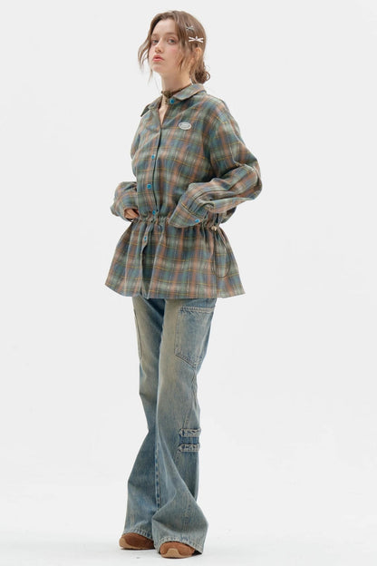 Retro Thin Green Plaid Shirt