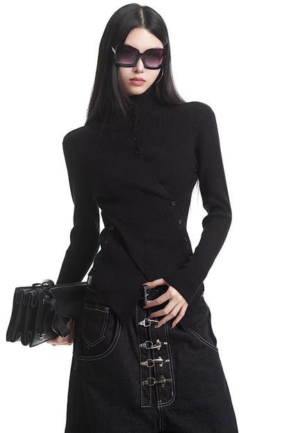 Black Half-High Collar Knit Sweater
