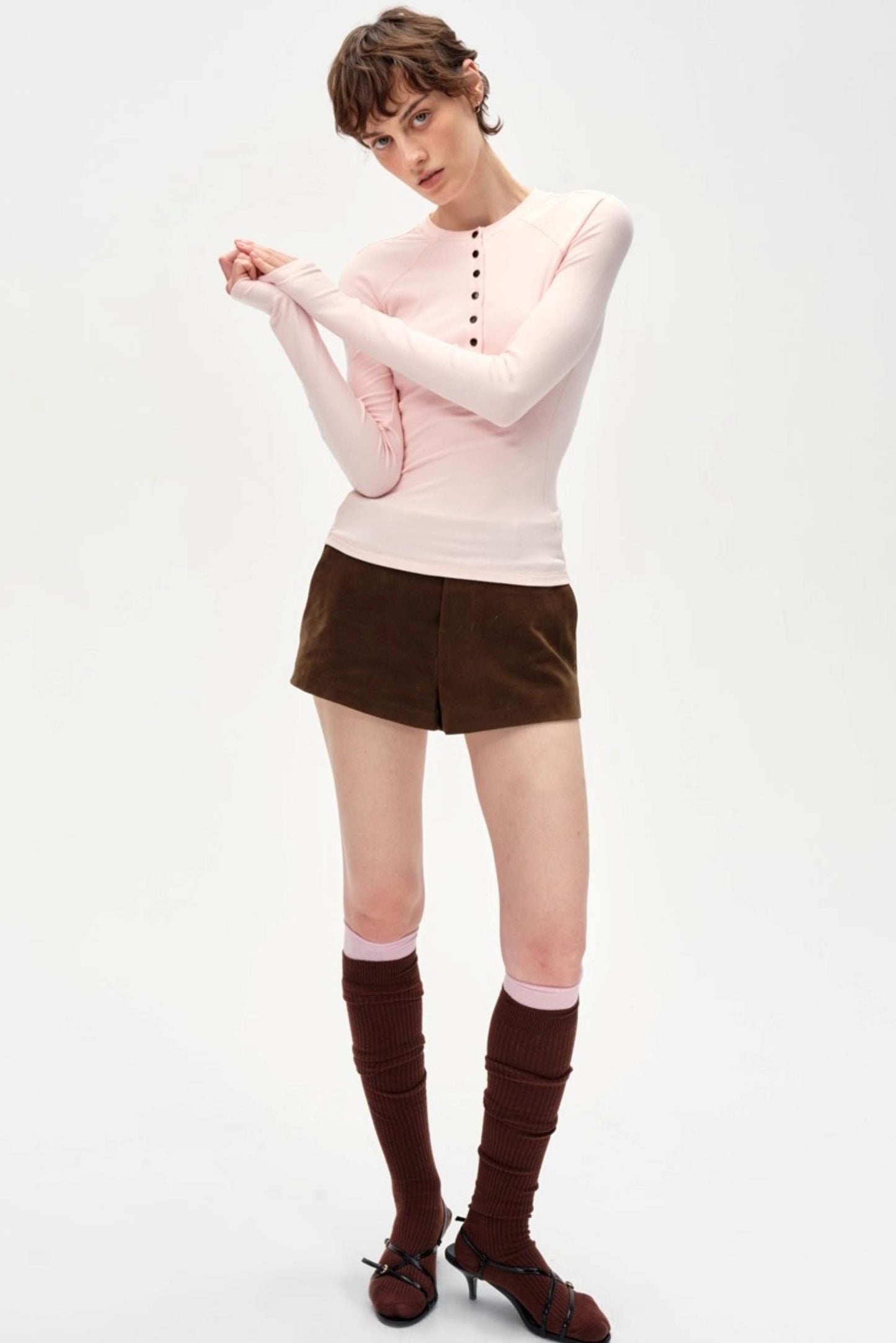 Color-Blocked High-Waisted Suede Shorts