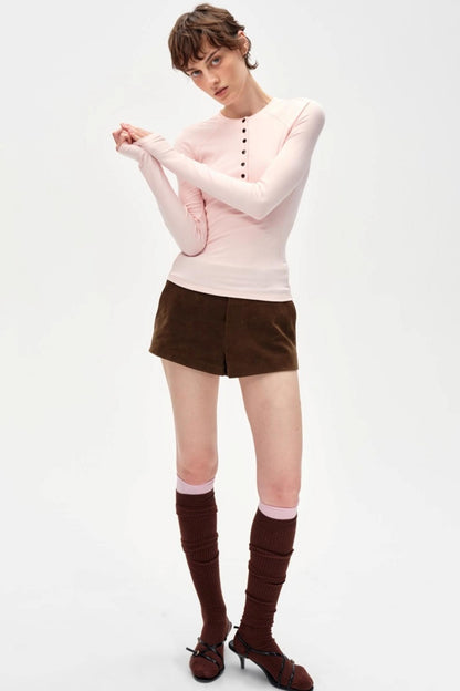 Color-Blocked High-Waisted Suede Shorts