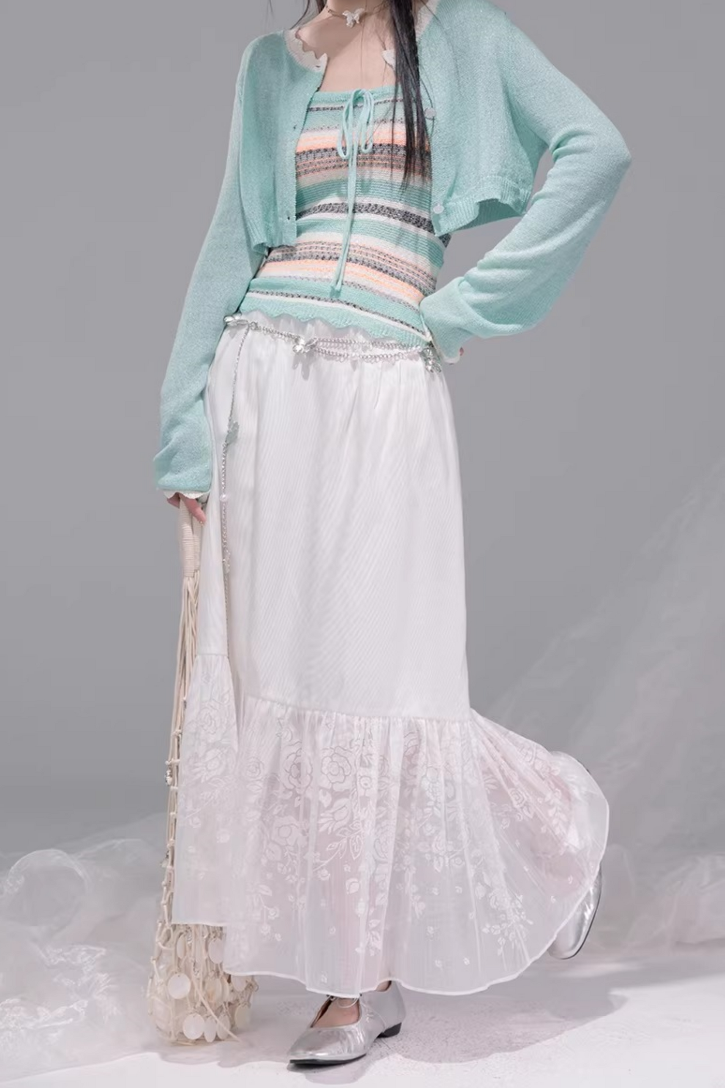 Coconut Breeze Striped Cardigan Set