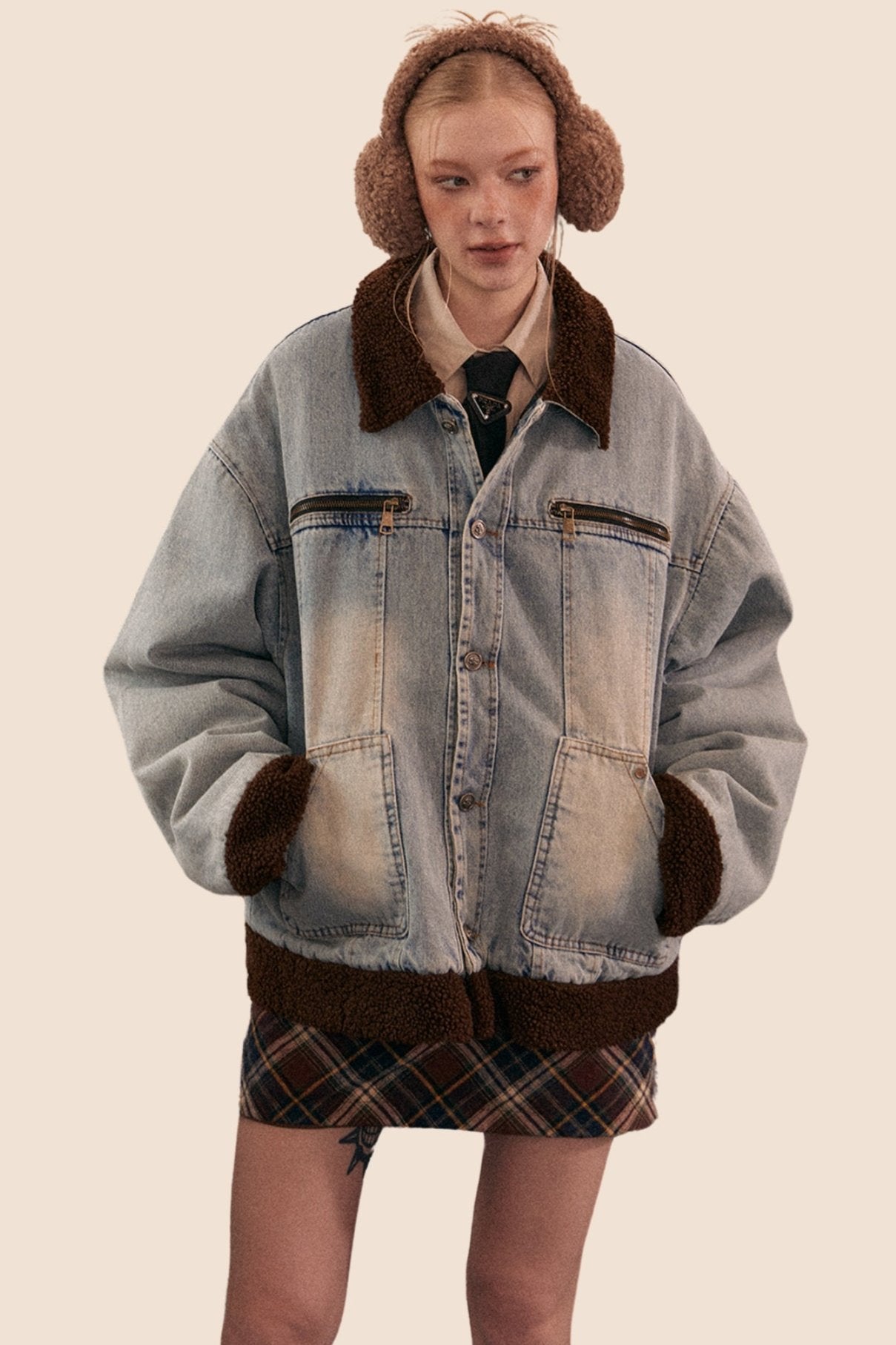 Retro Short Denim Lambswool Jacket