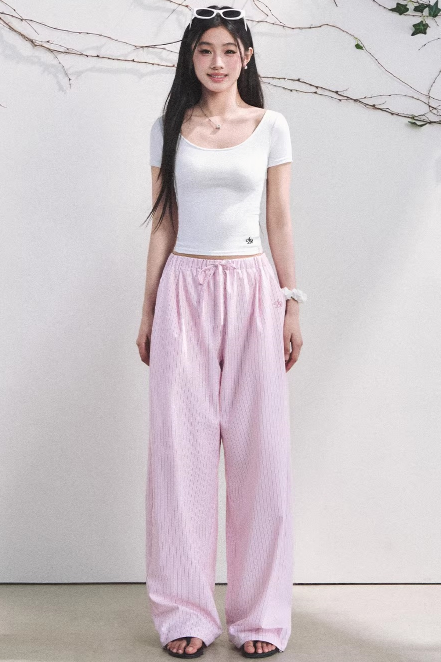 Pantaloni a Righe Color Bacca Chiaro
