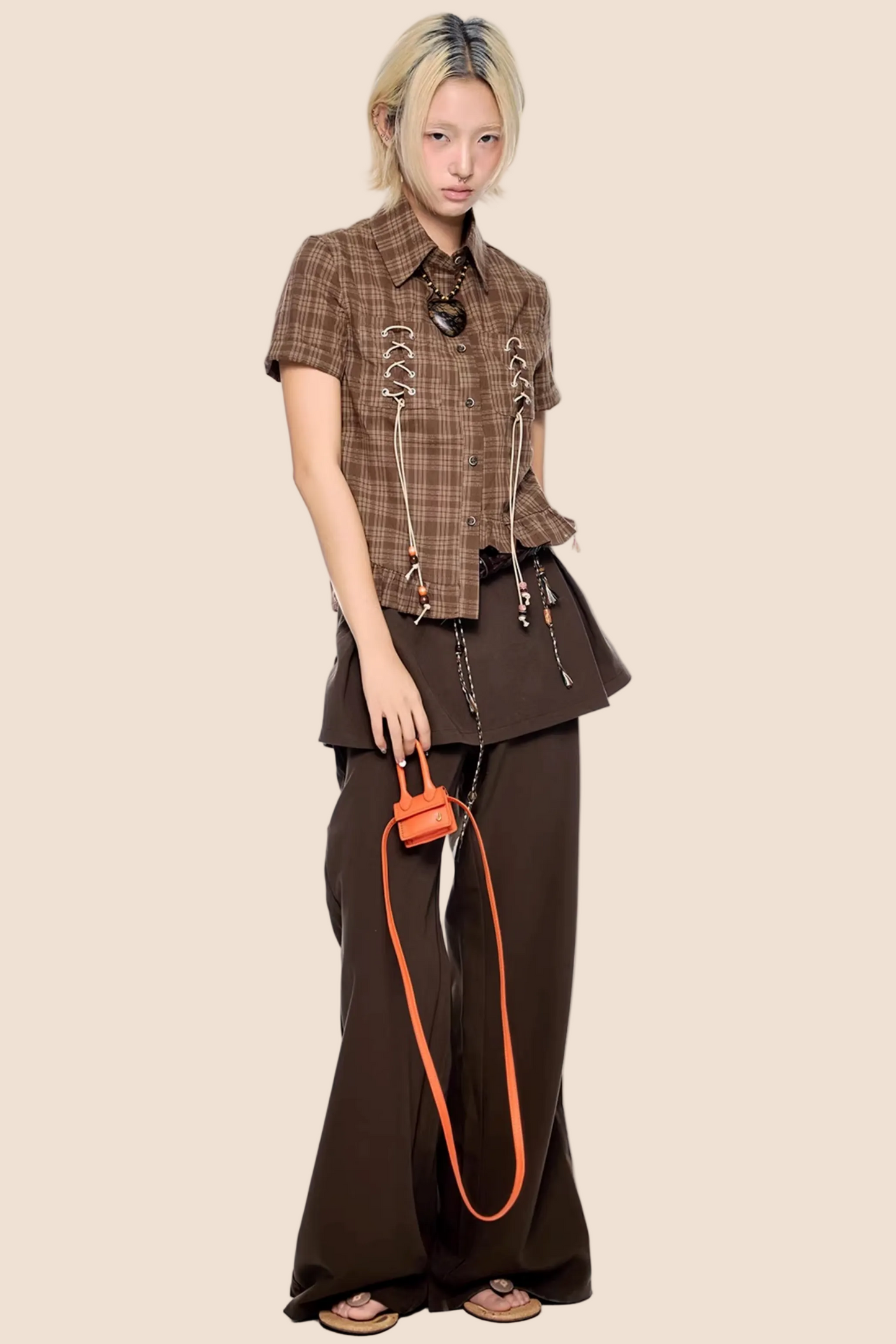 Plaid Asymmetrical Hem Blouse