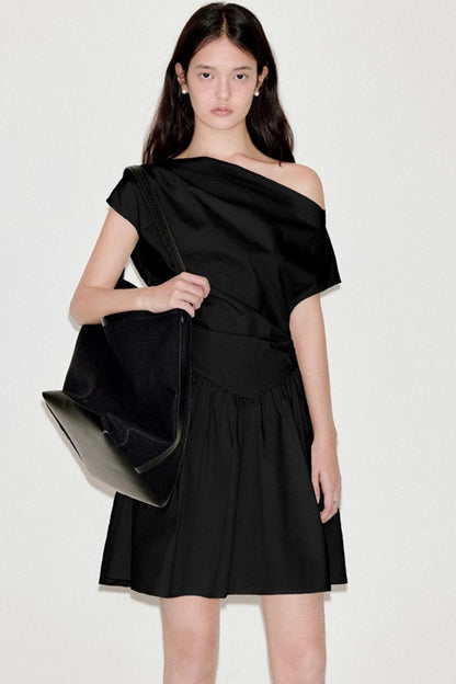 Upright Pleated Shoulder Dress