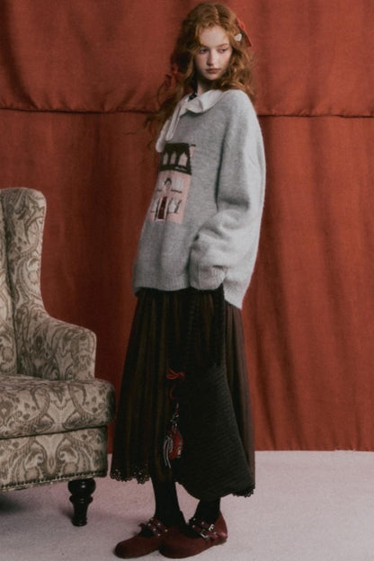 Pleated Suede Lace Skirt