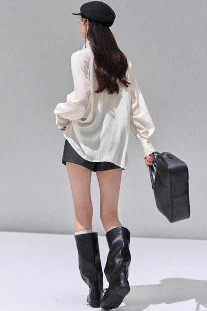 Fungus Edge Collar Drawstring Lace-up Shirt