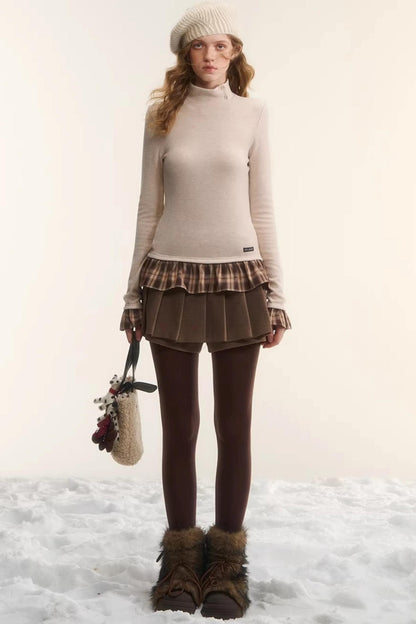 Velvet Plaid Ruffled Blouse