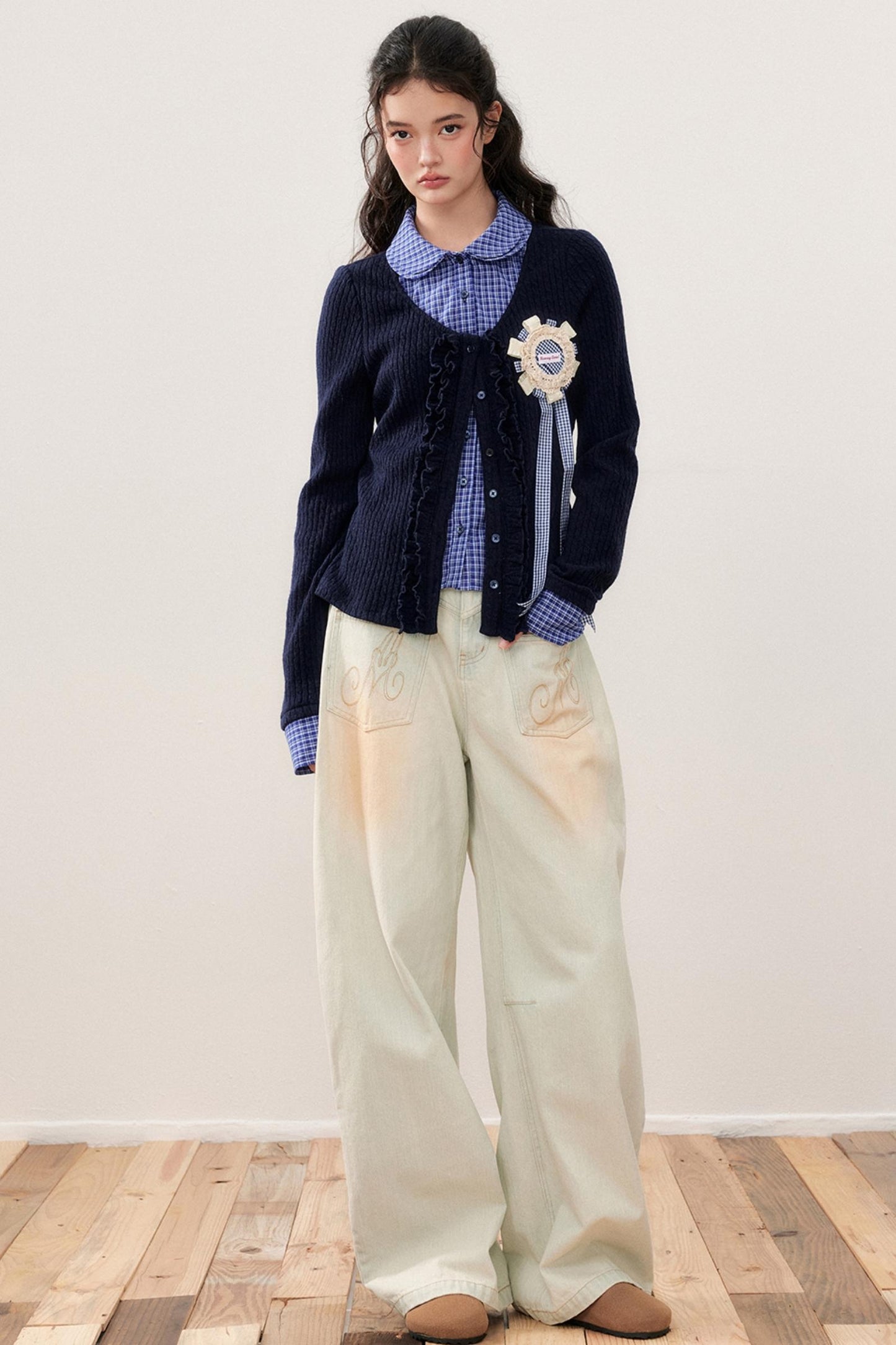 Layered Plaid Knit Patchwork Shirt