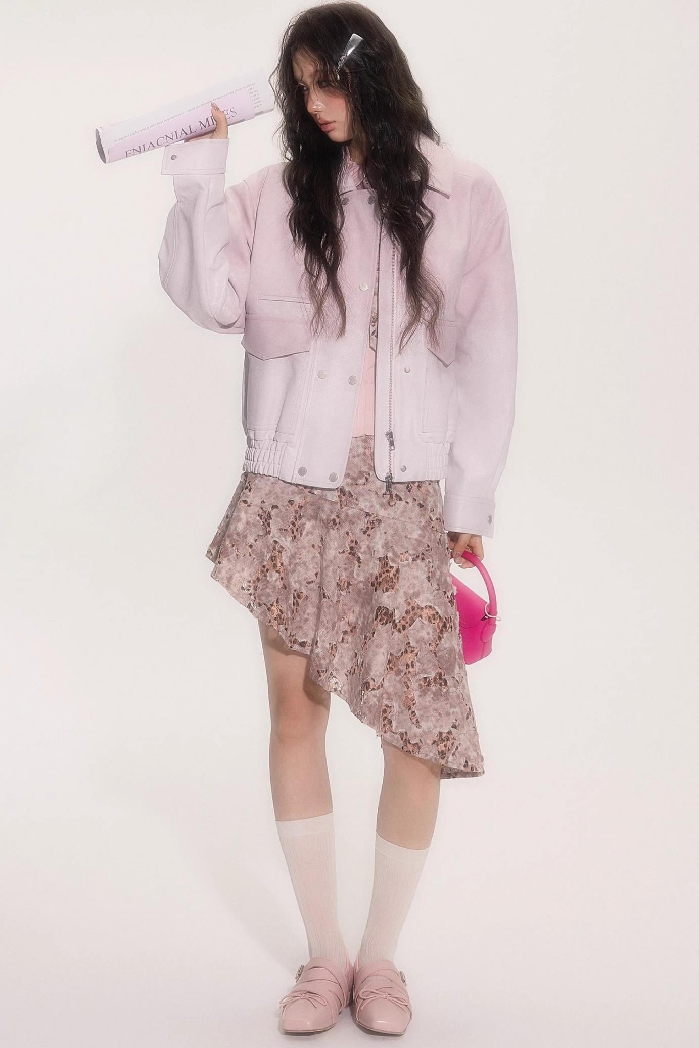 Pink Gradient Burst Leather Jacket