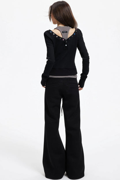 Big V-Neck Knitted Sweater Set-Up