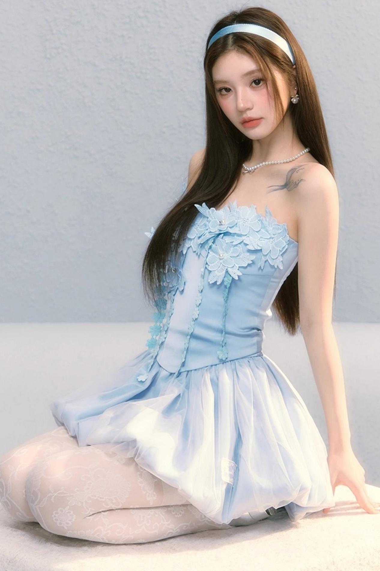 Embroidered Roses Two-Piece Skirt Set-Up