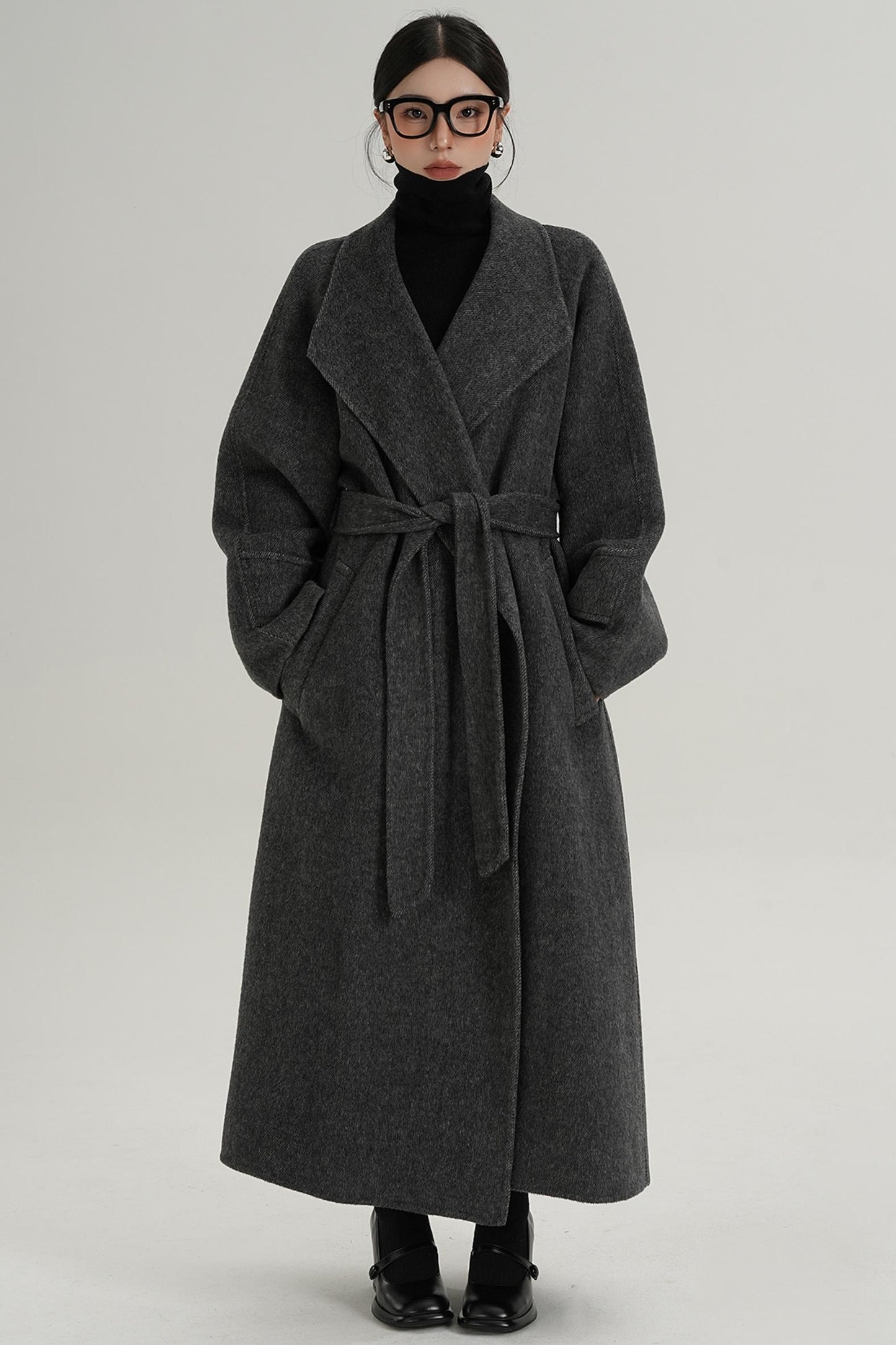 High-End Long Lapel Wool Reversible Coat