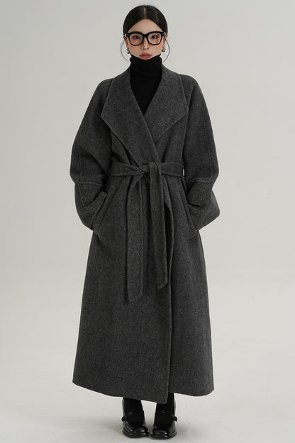 High-End Long Lapel Wool Reversible Coat