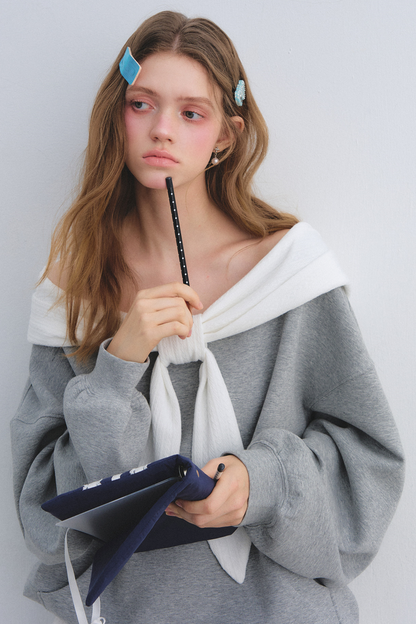 Rabbit Ear Off-Shoulder Sweatshirt