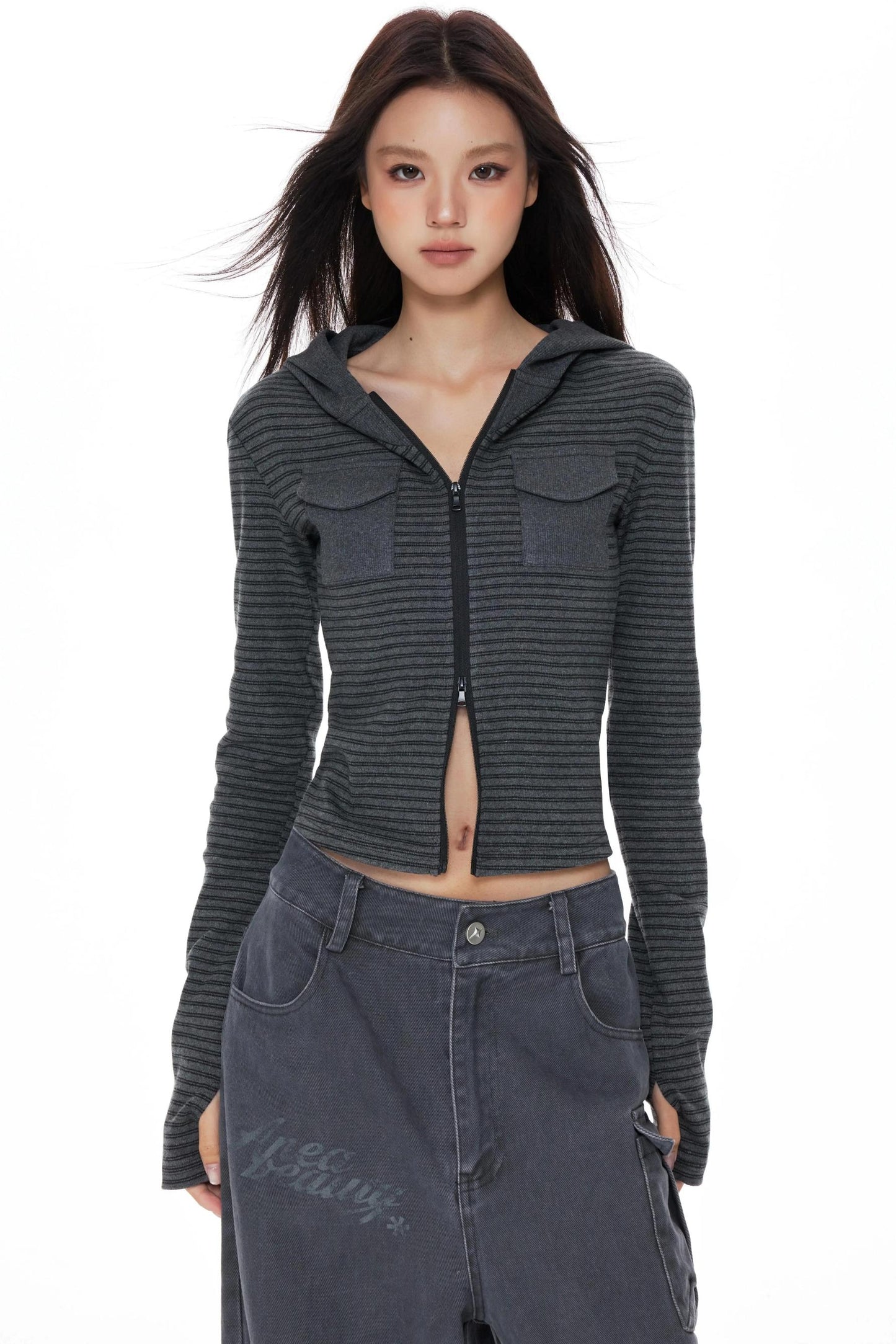 Slim Fit Cropped Hoodie Top