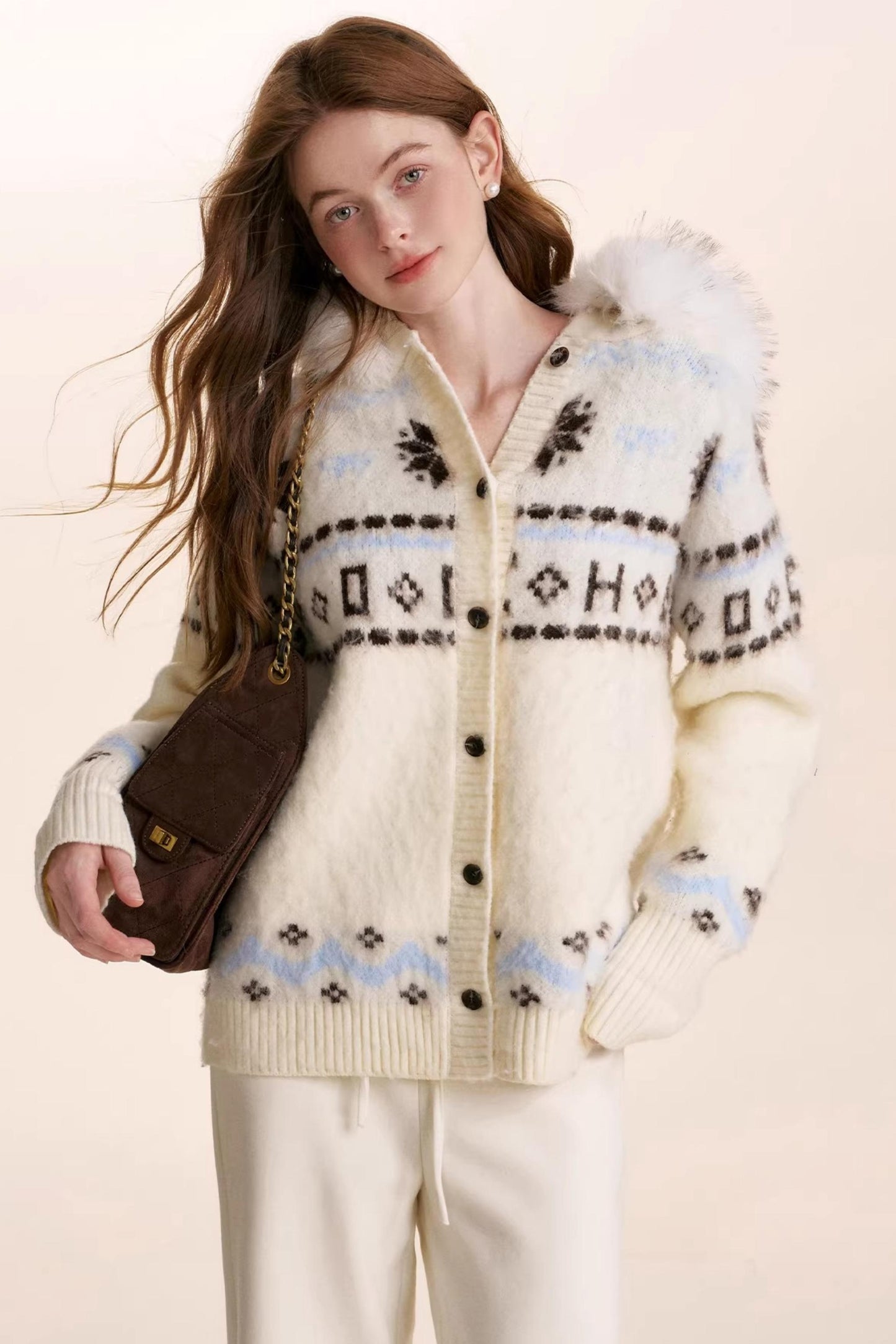 Fair Isle Wool Hooded Cardigan