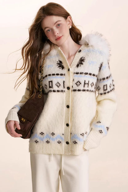 Fair Isle Wool Hooded Cardigan