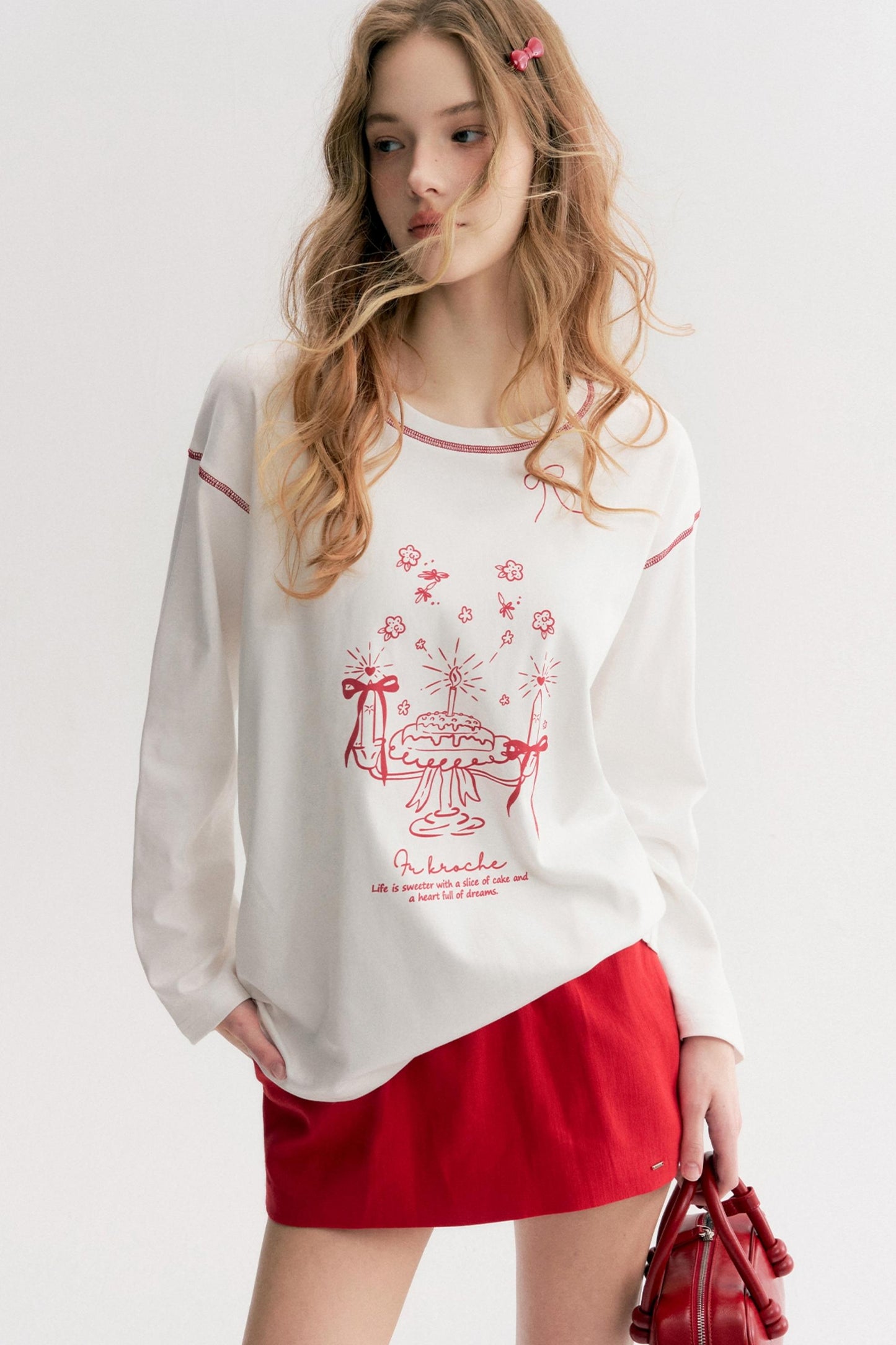 Lazy Cake Print Long-Sleeved T-Shirt