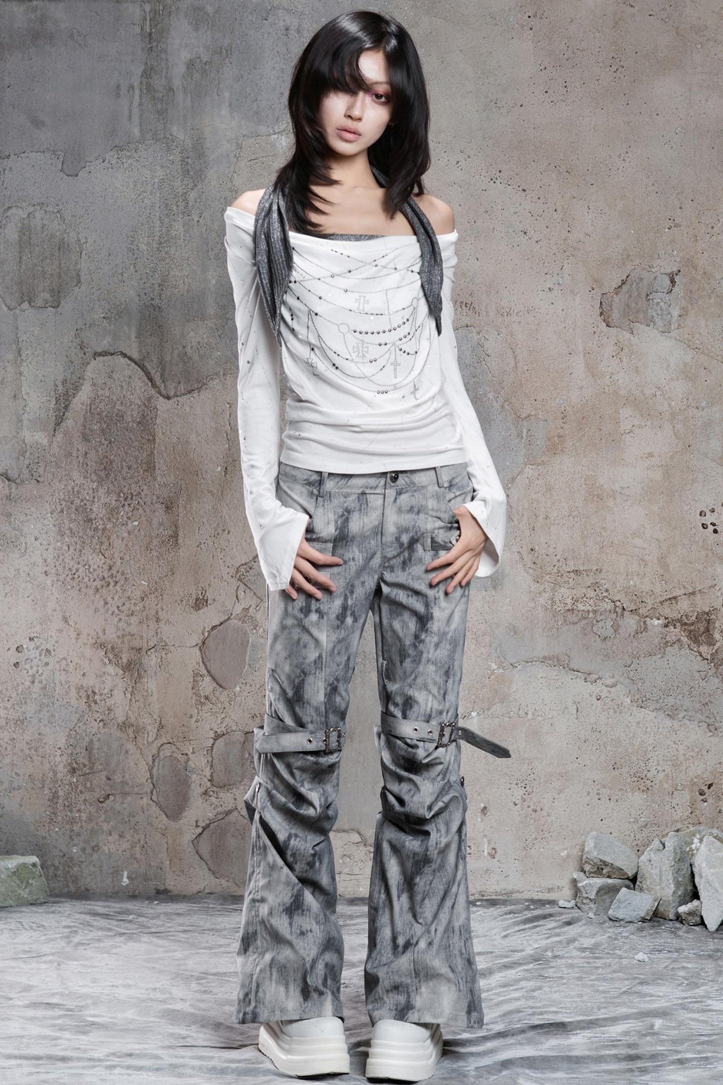 Vintage Distressed Slim Fit Trousers