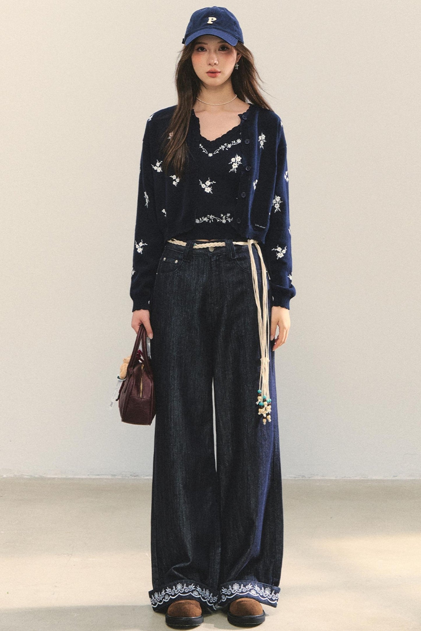 Knit Floral Cardigan Set-Up