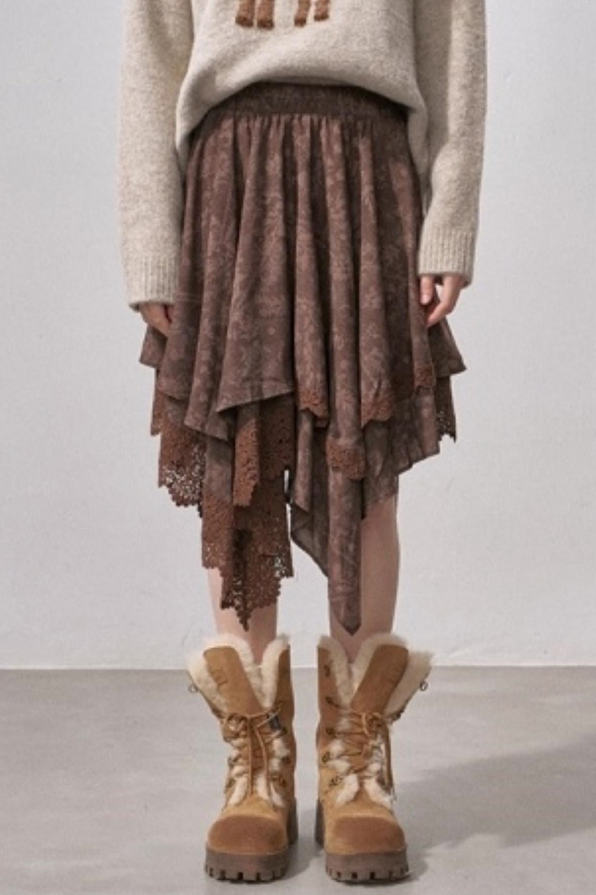 Lace Asymmetrical Winter Skirt