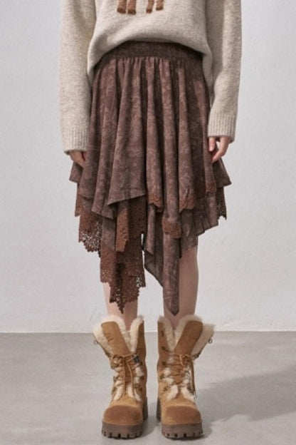 Lace Asymmetrical Winter Skirt