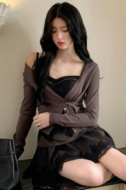 Black Swan Knitted Cardigan Set-Up