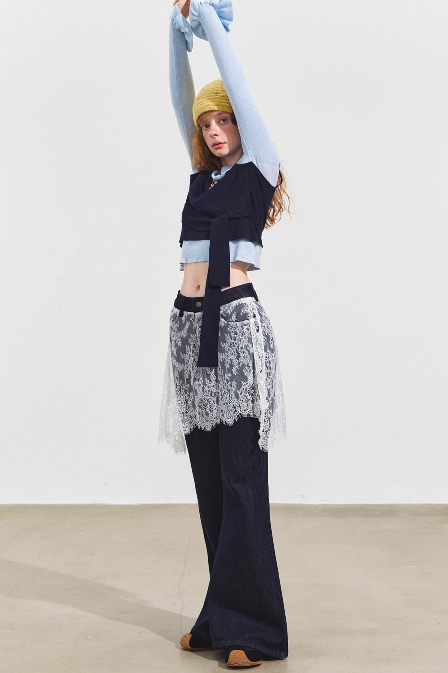 Fake Two Lace Curtain Bootcut Jeans