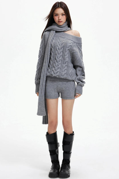 Lazy Wool Slanted Sweater Set