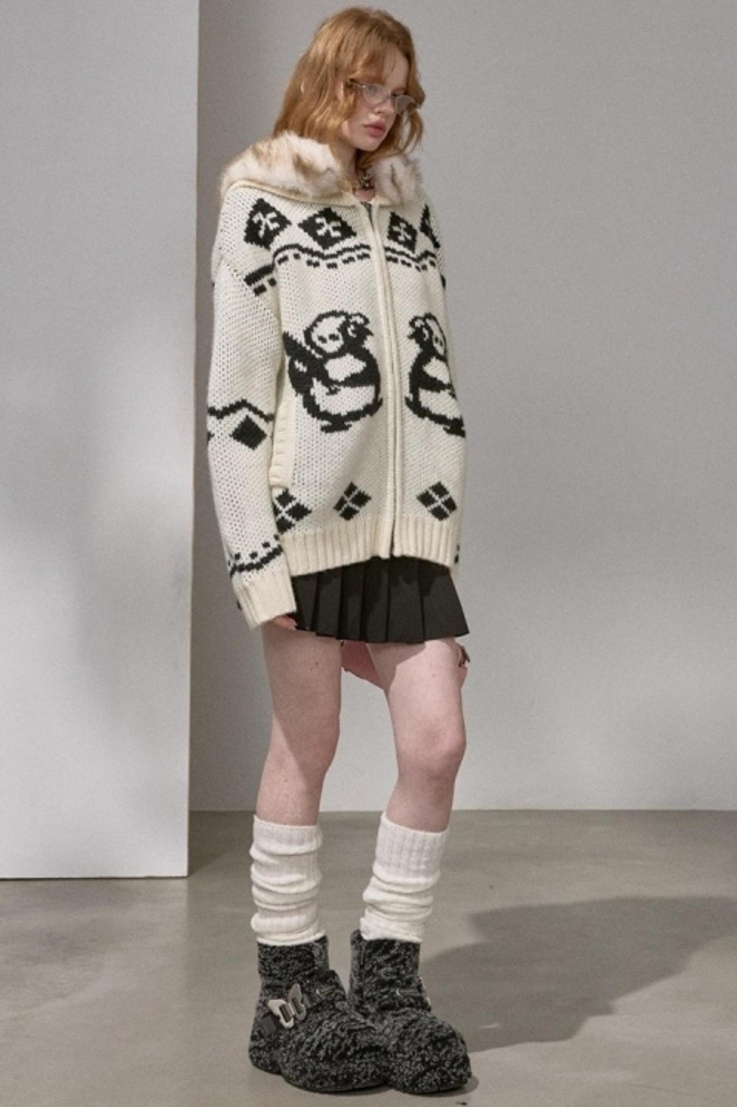 Detachable Fur Collar Knitted Cardigan