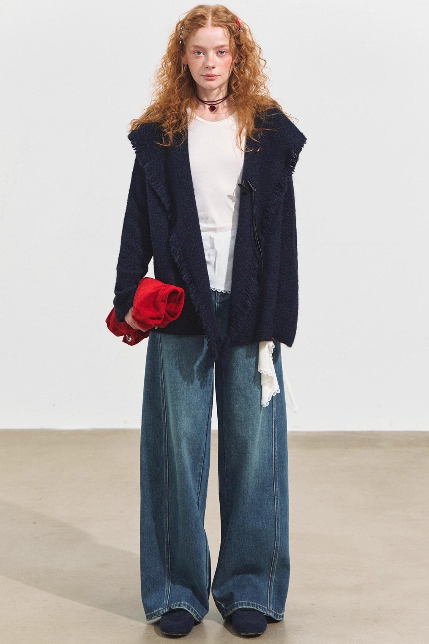 Three-Dimensional Split Wide-Leg Jeans