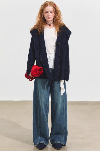 Three-Dimensional Split Wide-Leg Jeans