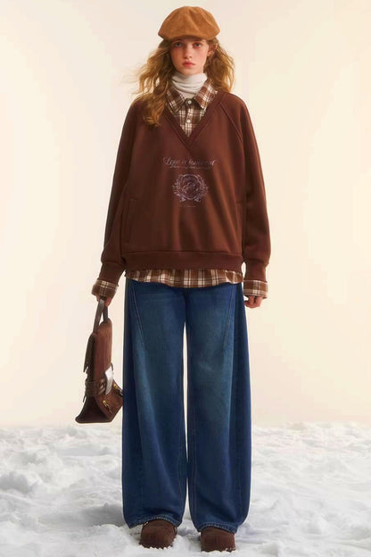 Retro Plaid Patchwork Sweatshirt