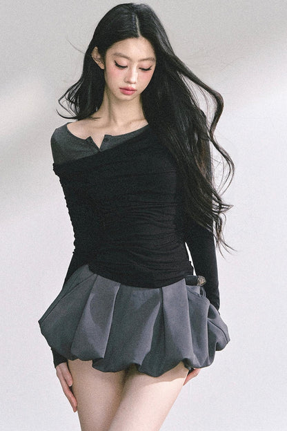 Korean Off-The-Shoulder Black Top