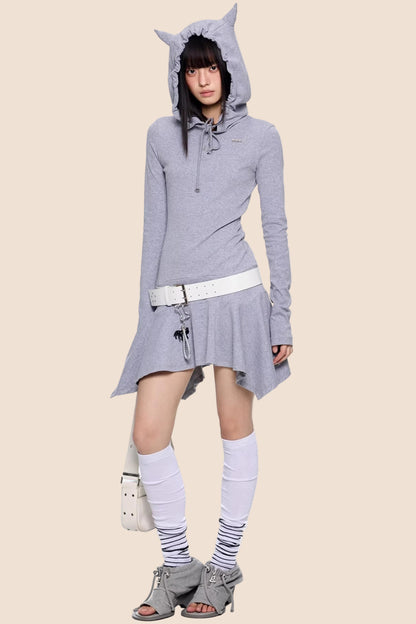 Retro Y2K Gestreiftes Kapuzenkleid