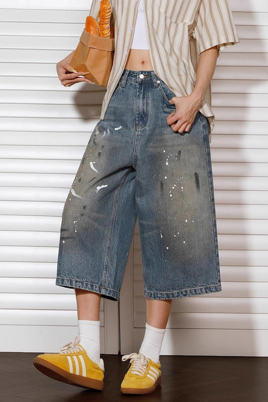 Vintage Denim Wide-Leg Shorts