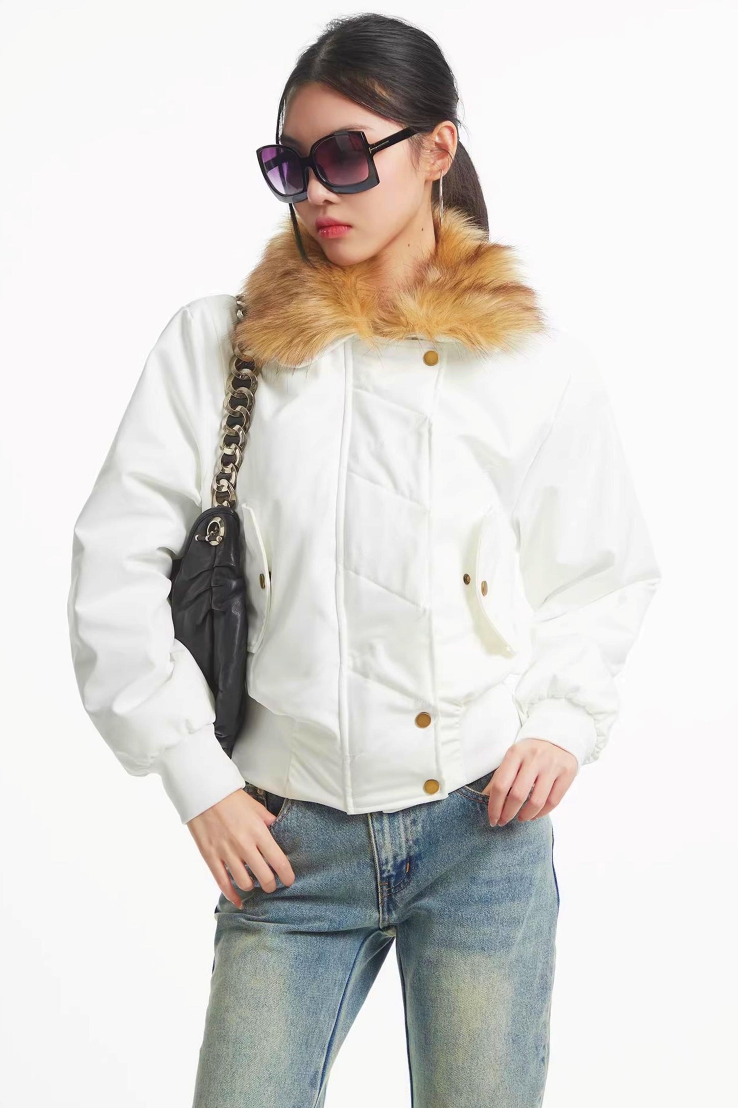 Korean Black Fur Collar Jacket