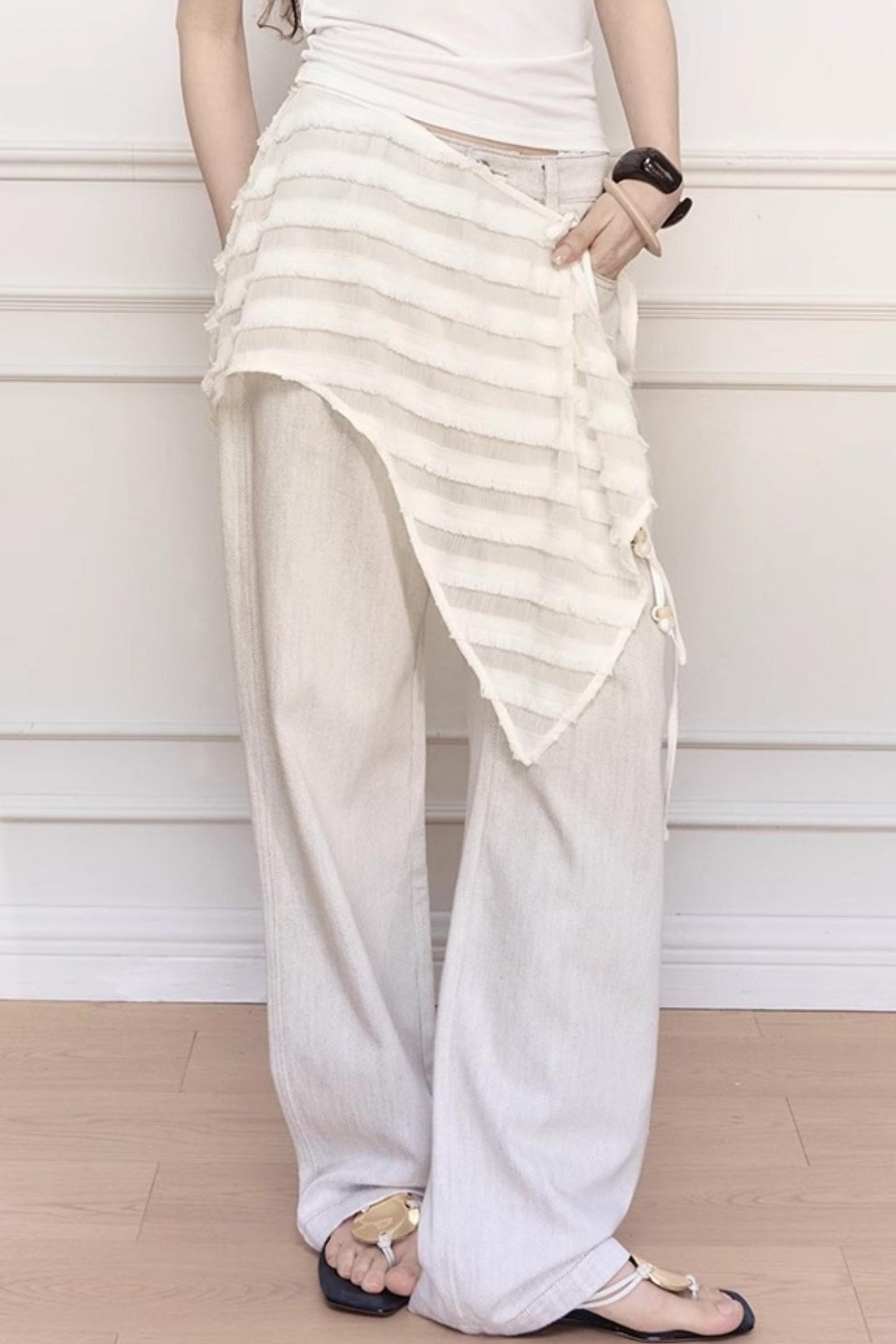 Bead-Embellished Wide-Leg Jeans