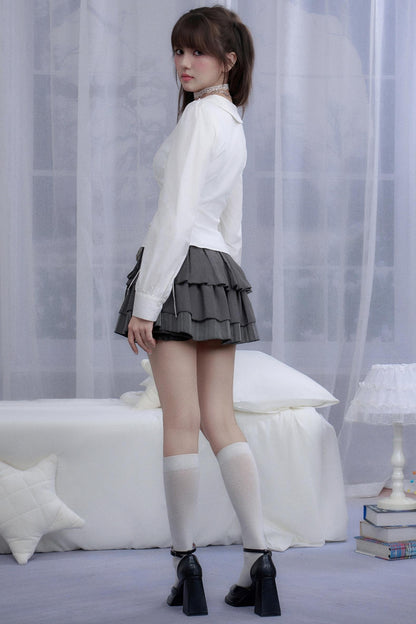 White Waist Lace Shirt Set-Up