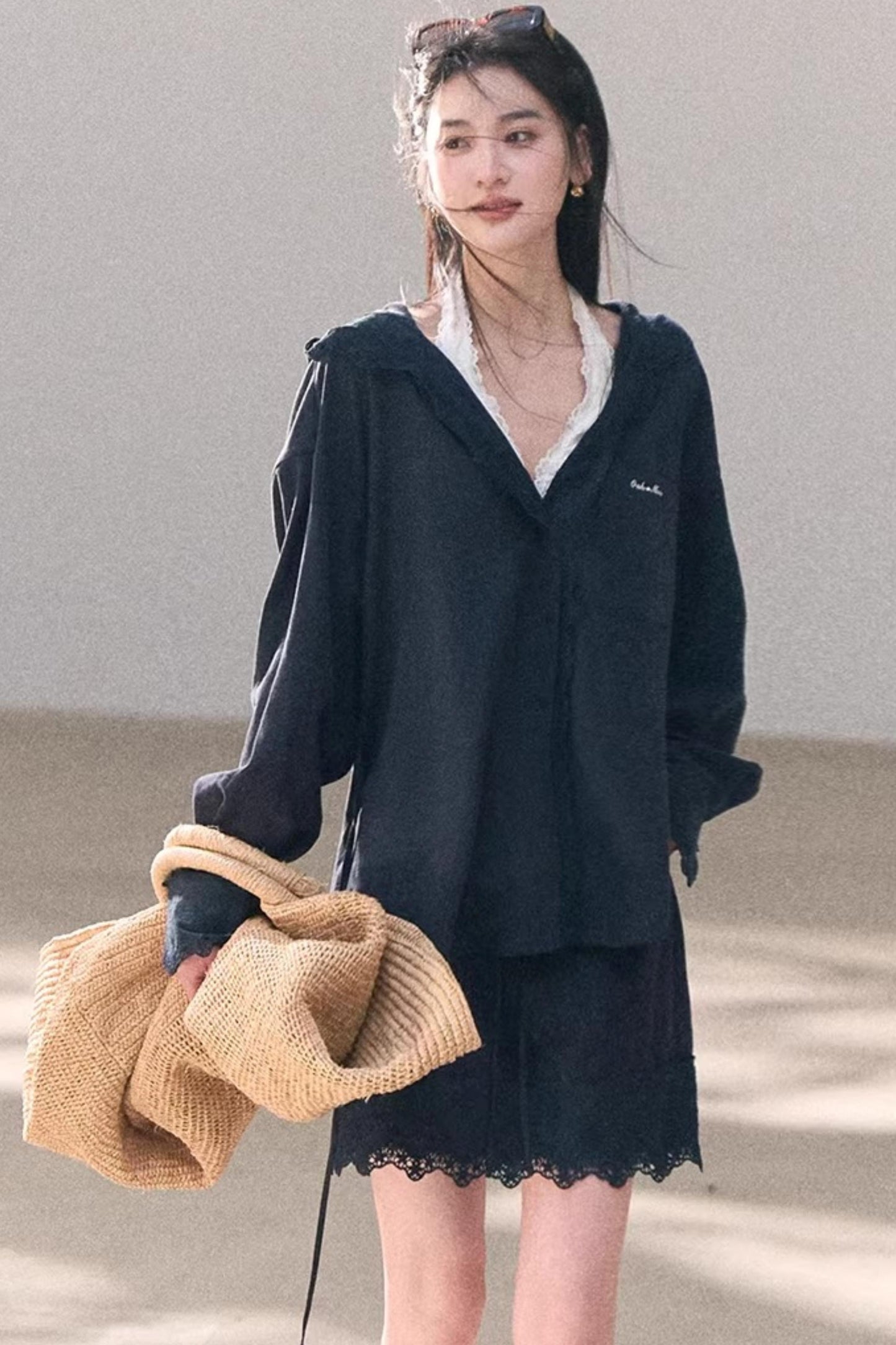 Lyocell Embroidered Draped Skirt Set-Up