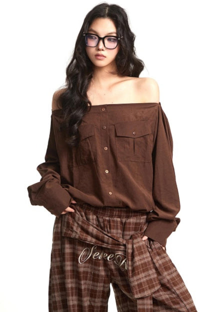 Retro Lazy Style One-Shoulder Top