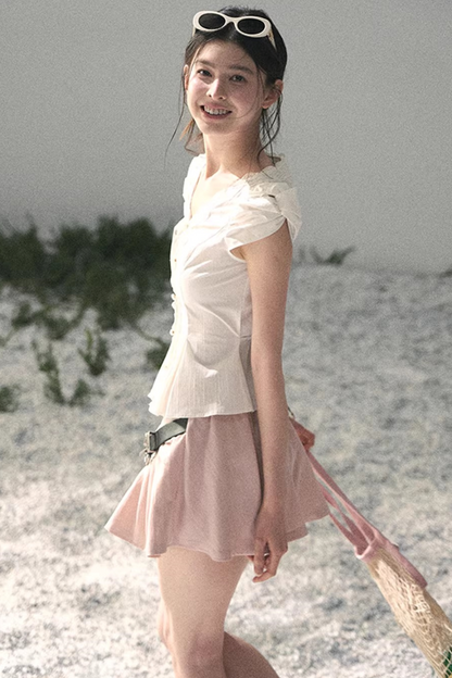 French V-Neck Lace Blouse