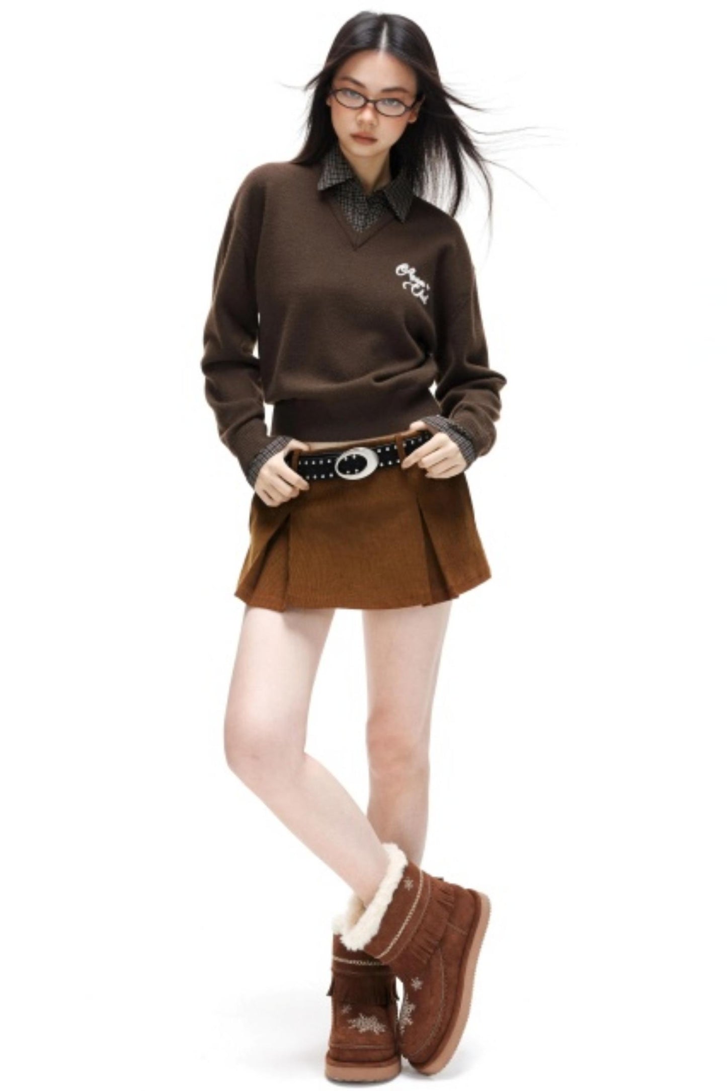 Plaid Patchwork Knit Sweater