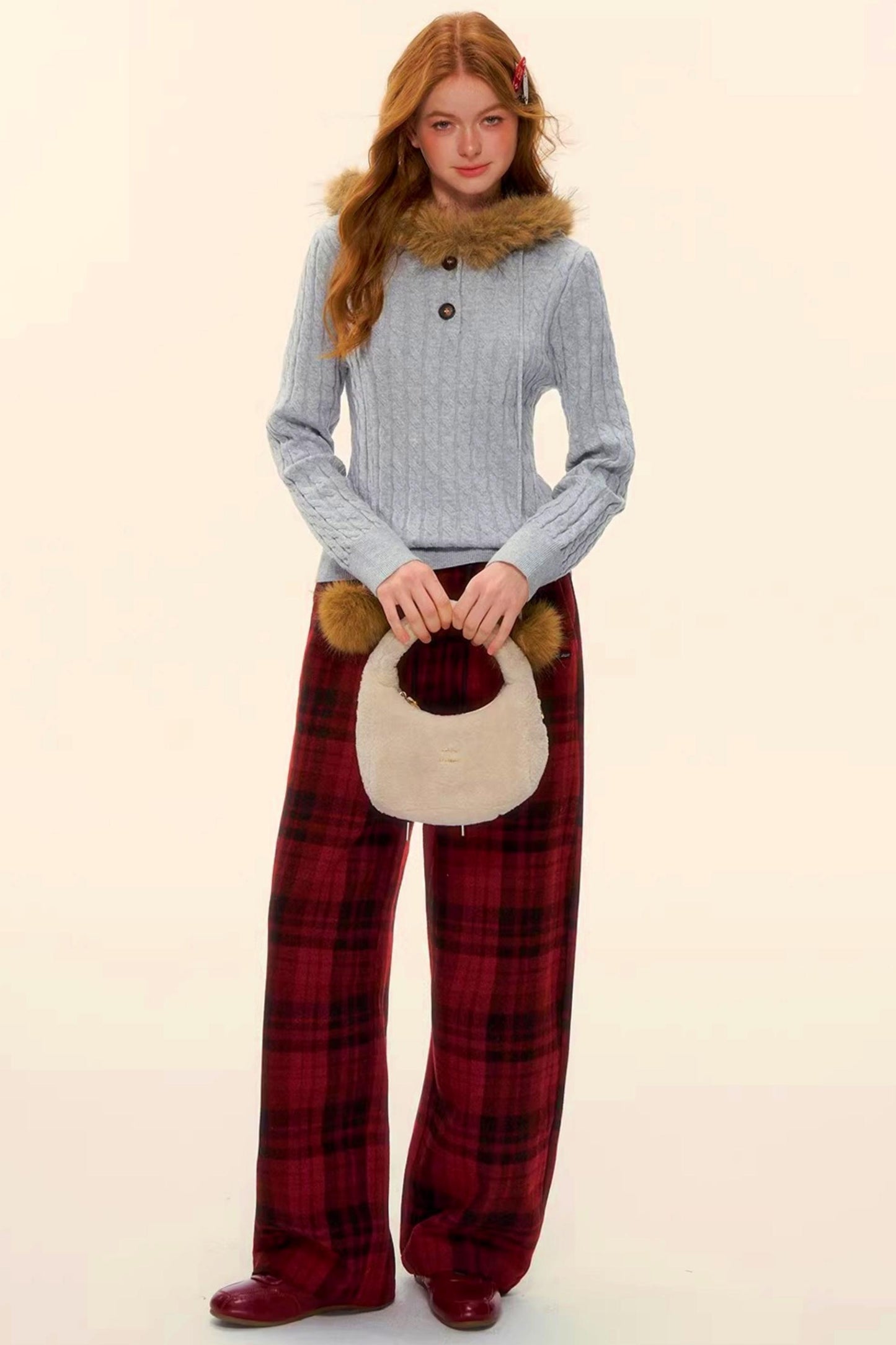 Woolen Plaid Retro Fleece-Lined Pants