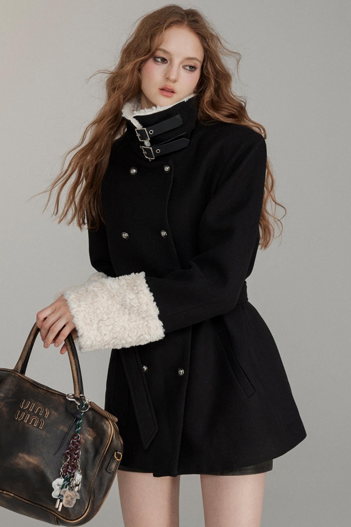 Wool Patchwork Belted Midi Coat