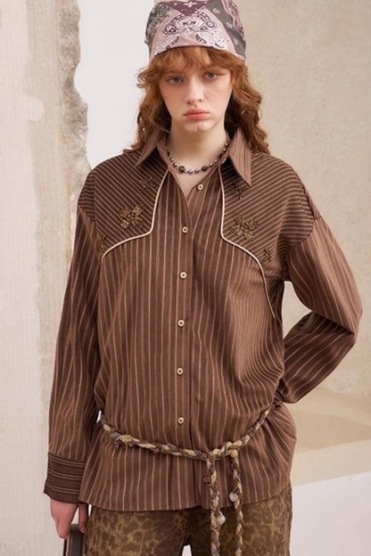 Vintage Beaded Suede Shirt